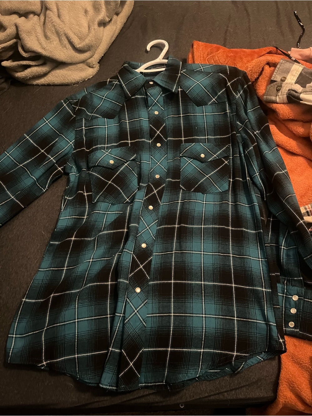Wrangler Teal and Black Plaid Snap-Front Shirt
